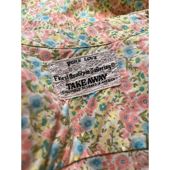 Vintage 90s Shirt Button Up Collar Short Sleeve Floral Yellow Pink Blue Cotton M - Picture 4 of 16